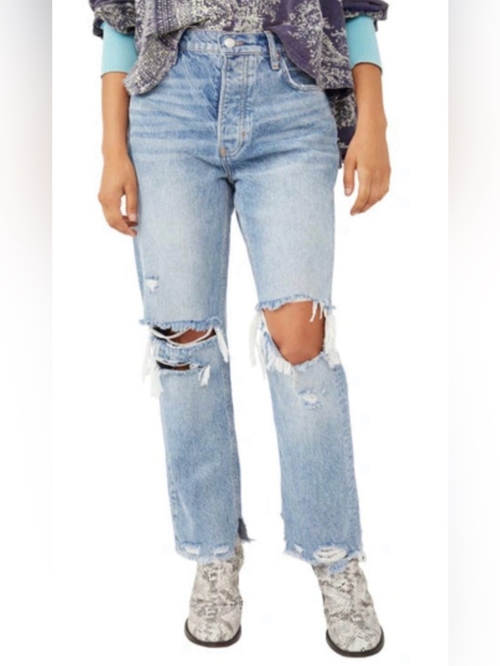 FREE PEOPLE WE THE FREE DISTRESSED TAPERED BAGGY BOYFRIEND JEANS OB1299887 SZ 31